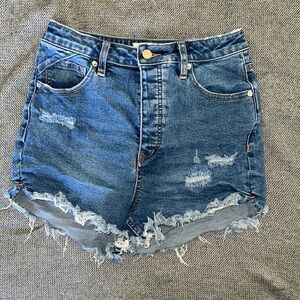 Free People Blue High Rise Jean Shorts with Distressed Frayed Hem